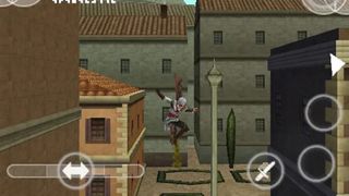 Ezio Auditore da Firenze jumping off a roof during the game Assassin's Creed 2 Discovery.