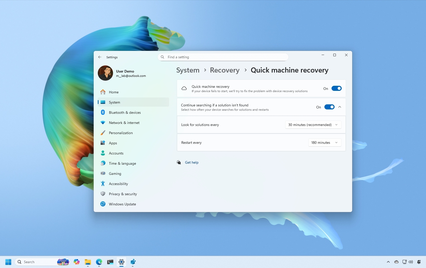 Windows 11 Quick Machine Recovery feature