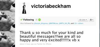 Victoria Beckham tweets baby delight