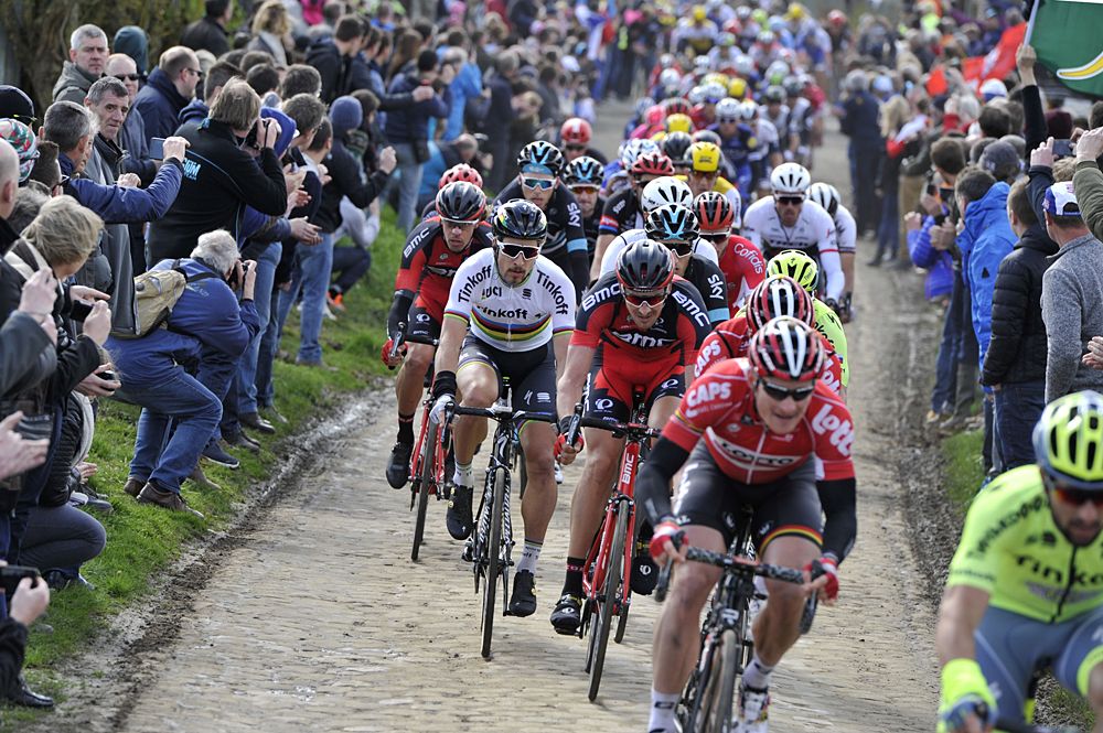 Peter Sagan (Tinkoff) in the bunch at Paris-Roubaix