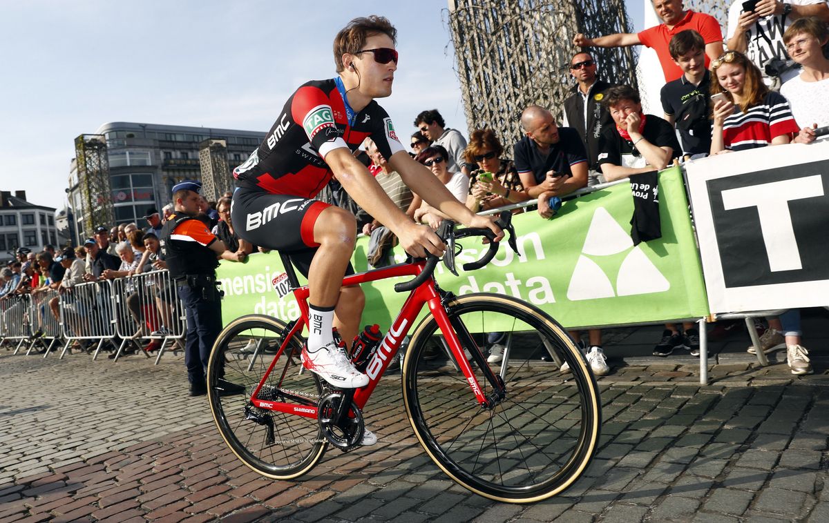 Alberto Bettiol (BMC Racing) heads to the start of Liege-Bastogne-Liege