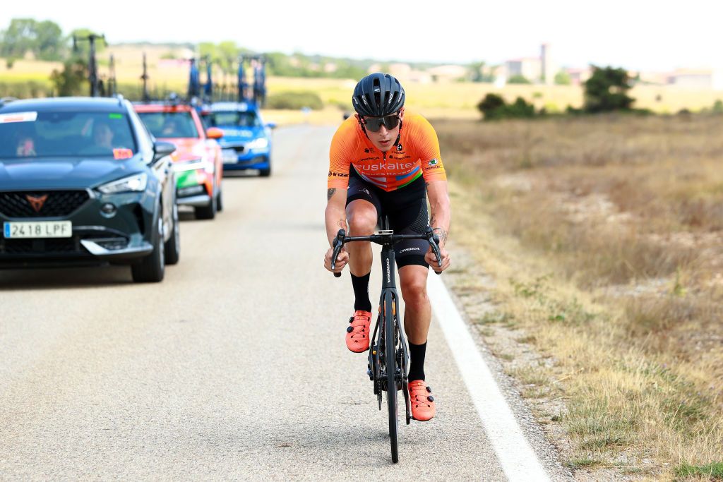 VILLADIEGO SPAIN AUGUST 03 Xavier Mikel Azparren Irurzun of Spain and Team Euskaltel Euskadi competes in the breakaway during the 44th Vuelta a Burgos 2022a Stage 2 a 158km stage from Vivar del Cid to Villadiego on August 03 2022 in Villadiego Spain Photo by Gonzalo Arroyo MorenoGetty Images