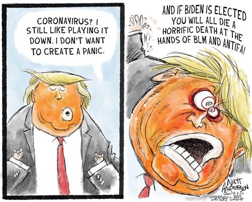 Political Cartoon U.S. Trump COVID panic