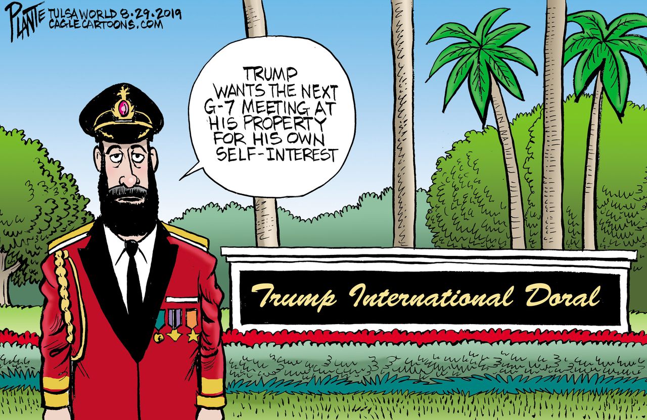 Political Cartoon U.S. Captain Obvious Trump International Doral G7 Summit