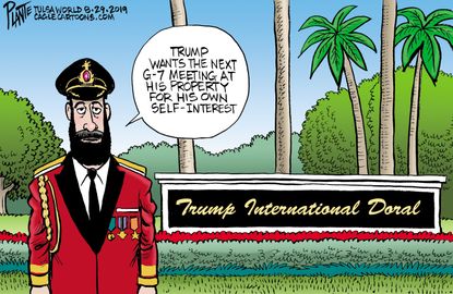 Political Cartoon U.S. Captain Obvious Trump International Doral G7 Summit