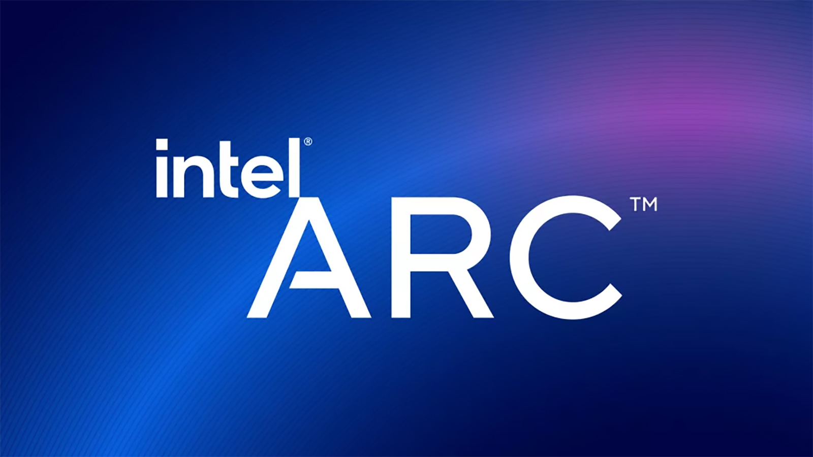 The Intel Arc logo against a blue and purple backdrop