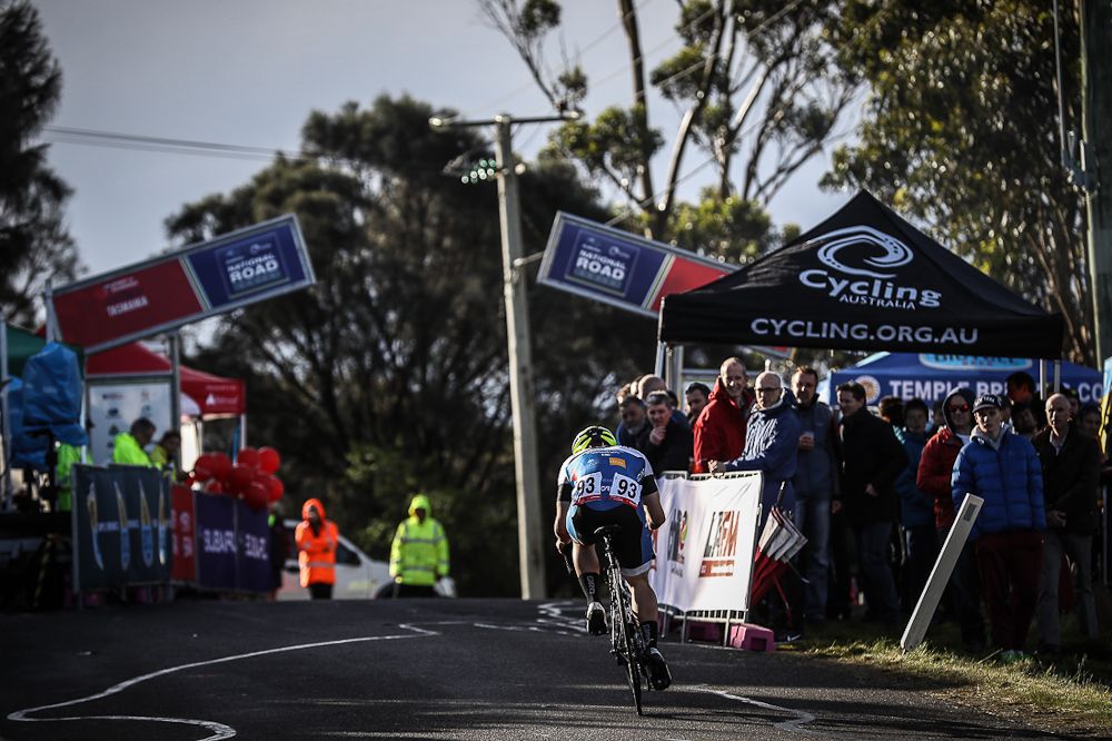 Sam Welsford nears the finish of the Tasmania prologue