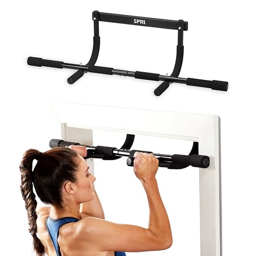 Spri Pull Up Bar - 8-Grip Door Frame Mounting Pull-Up Bar for Versatile Workouts - Rugged Steel Frame With Foam Handles - Supports 300 Pounds - Fits Door Frames Up to 32 In. Wide &amp;ndash; Black)