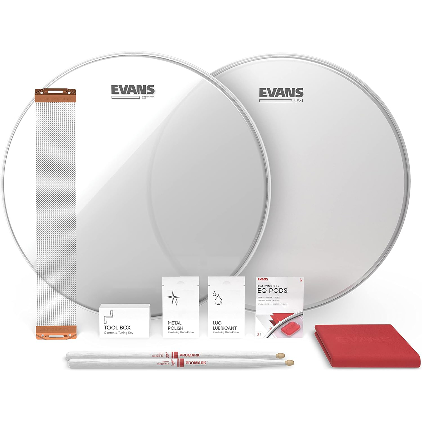 Evans UV1 Snare Drum Tune Up Kit on a white background