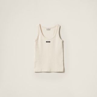 Miu Miu, Garment-dyed Ribbed Knit Jersey Top