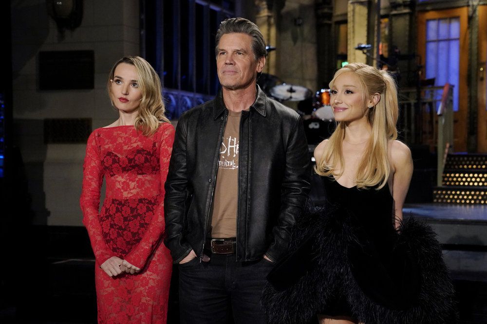 Why isn&#039;t Saturday Night Live on tonight, March 16? Pictured: SATURDAY NIGHT LIVE -- Episode 1858 -- Pictured: (l-r) Chloe Fineman, host Josh Brolin and musical guest Ariana Grande