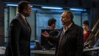 Harry Lennix as Harold Cooper, James Spader as Raymond "Red" Reddington talking in The Blacklist