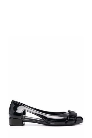 Ferragamo Vara Bow Jelly Ballerina Pumps on a white background