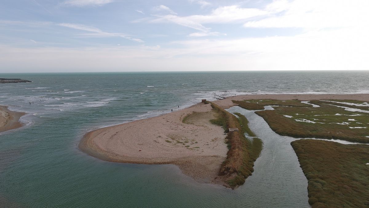 Aerial views of the South Coast of the UK on a cloudy day from a drone
