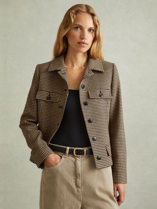 Lena Dogtooth Check Collared Jacket