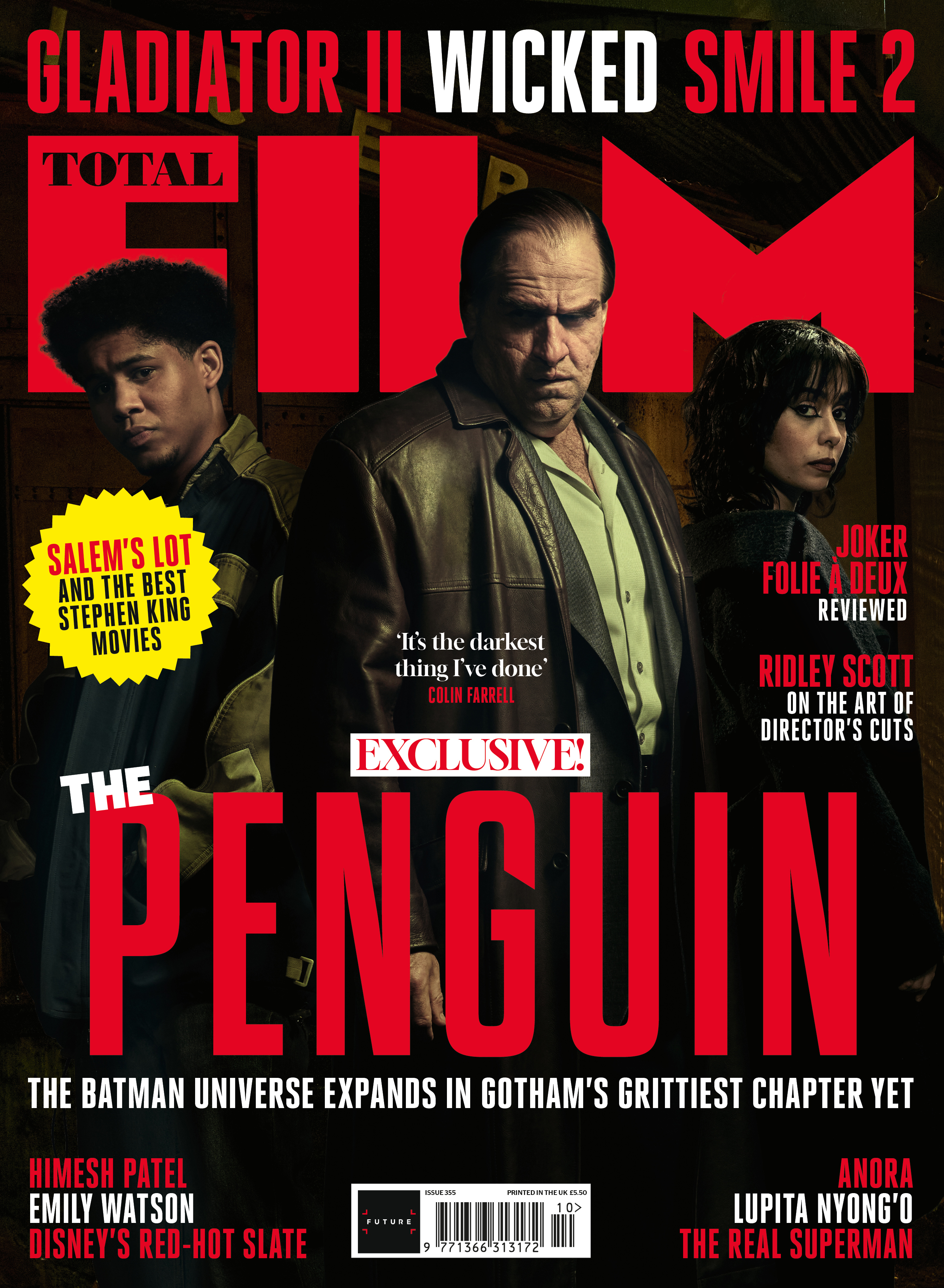 Colin Farrell, Cristin Milioti and Rhenzy Feliz on the newsstand cover of Total Film's The Penguin issue