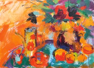 Rough underpainting of a vibrant still life