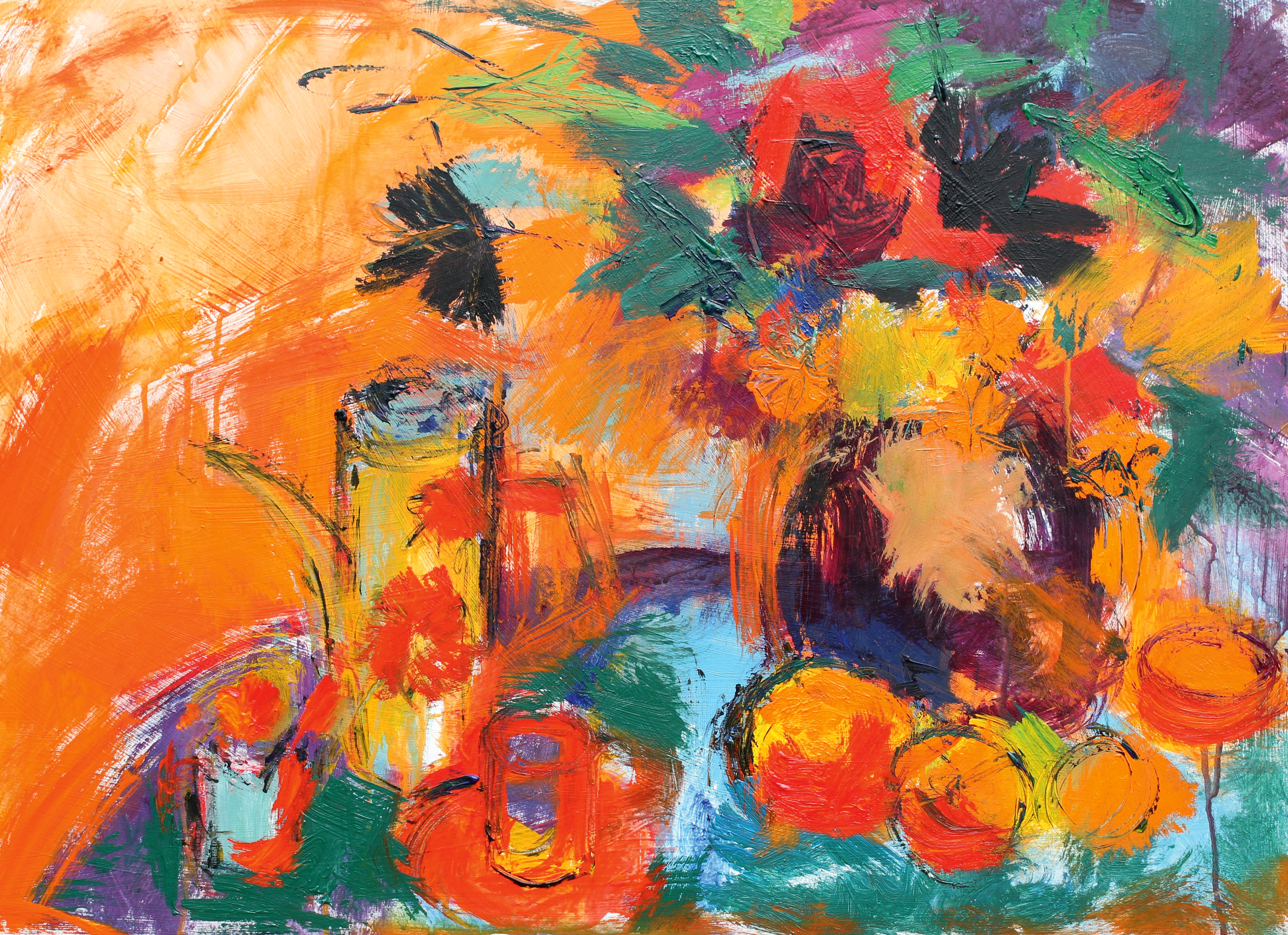 Rough underpainting of a vibrant still life