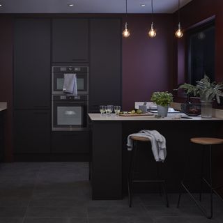 kitchen with wine colour wall