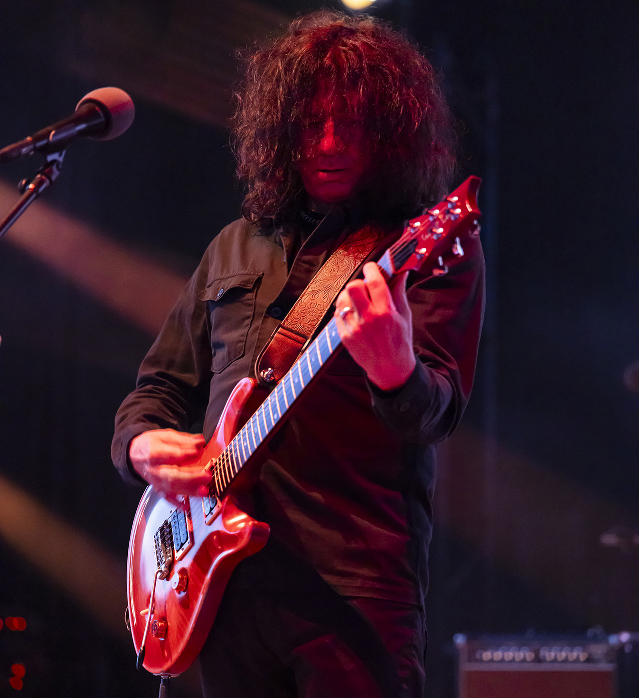 Larry LaLonde of Primus performs at the Michigan Lottery Amphitheatre in Sterling Heights, Michigan on July 16, 2025