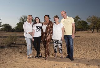 Scarlett Moffatt centre with mum Betty, sister Ava, gran Christine and dad Mark in Namibia