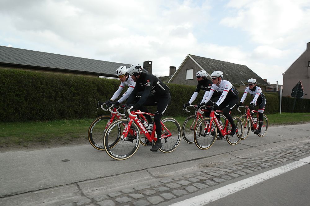 Trek-Segafredo riders train for the opening weekend of the spring Classics.