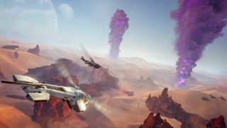 Ornithopters flying toward spice in the desert