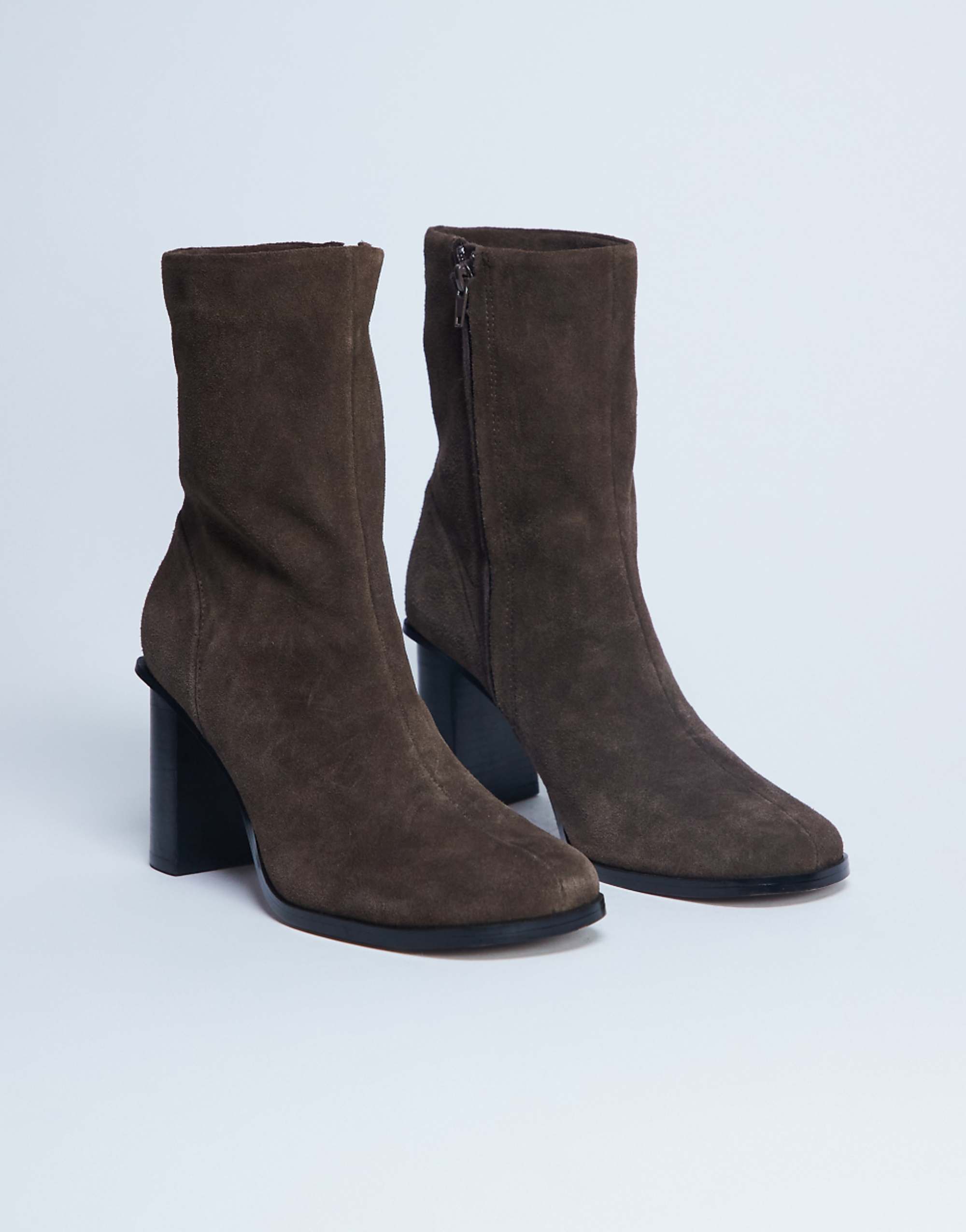 Topshop Nellie Real Suede Heeled Ankle Boot in Chocolate