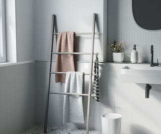 ladder towel rail in bathroom