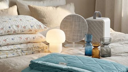 Selection of IKEA bedroom gadgets and bedding