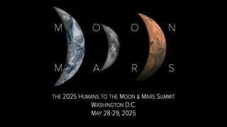 three orbs: earth, the moon and mars with the text "moon & mars" between them