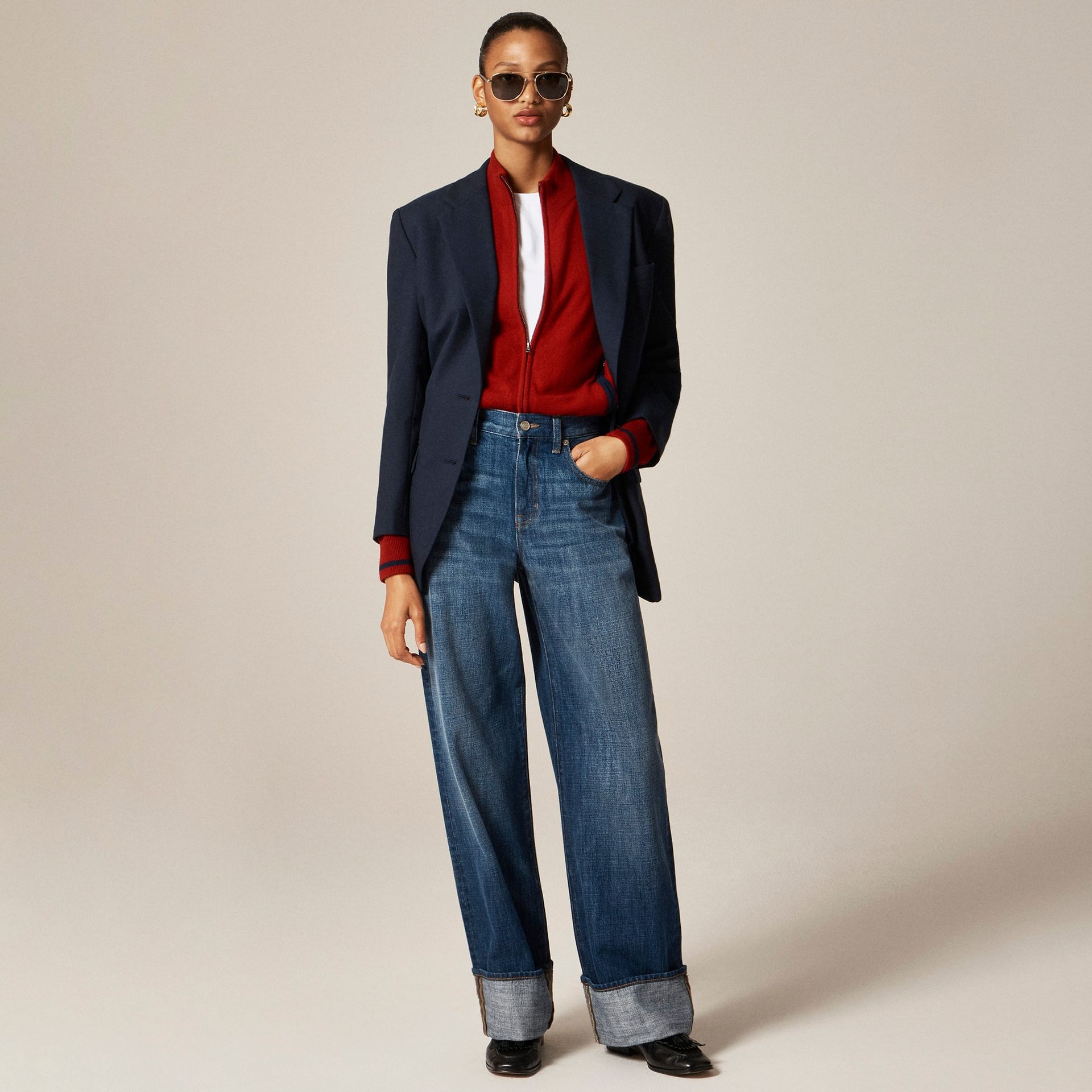 Cuffed Lower-Rise Wide-Leg Jean