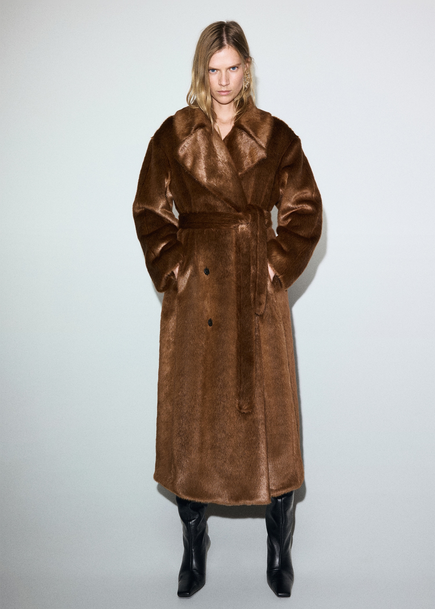 Faux-Fur Coat With Belt - Women | Mango Usa