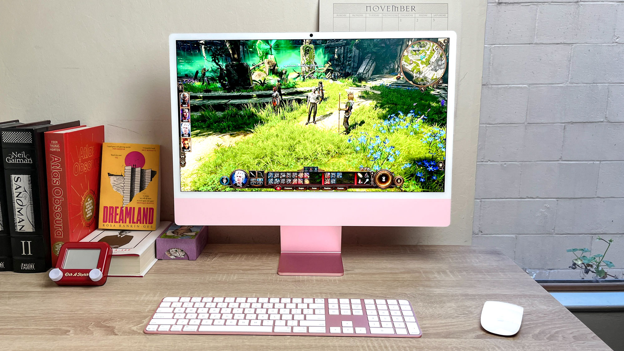 Apple iMac M4 review unit on desktop with Baldur's Gate 3