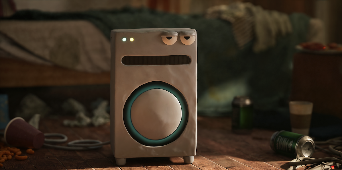 a household smart appliance with a mouth and eyes