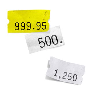 A series of stickers showing prices
