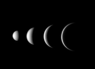 four images of venus taking a progressively more crescent shape.