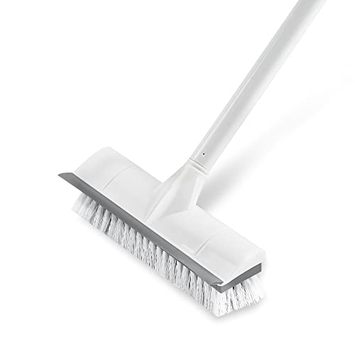 Boomjoy Floor Scrub Brush With Long Handle, 2 in 1 Scrape and Brush, Stiff Bristles for Cleaning Bathroom, Patio, Garage, Kitchen, Deck, Tile