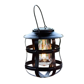 A black caged solar lantern