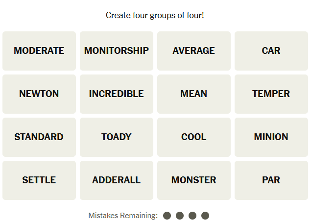 The New York Times Connections puzzle on December 6, 2025