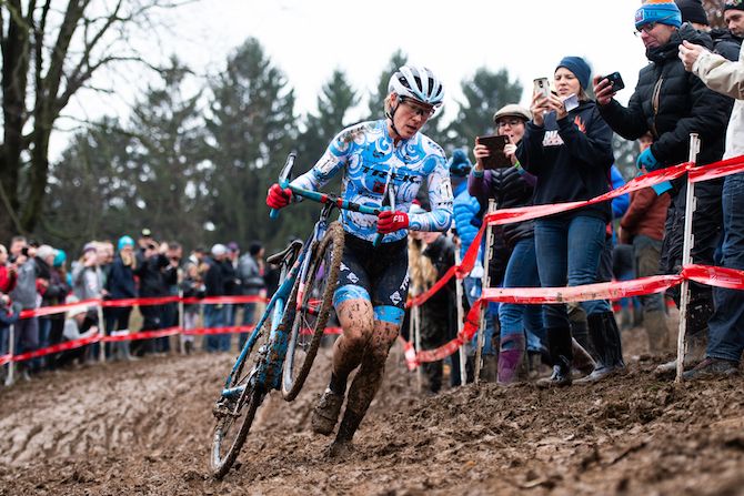 Katie Compton finds running her bike is faster