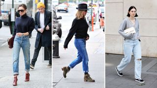 People wearing boyfriend jeans - Victoria Beckham, Jennifer Aniston and a street style image