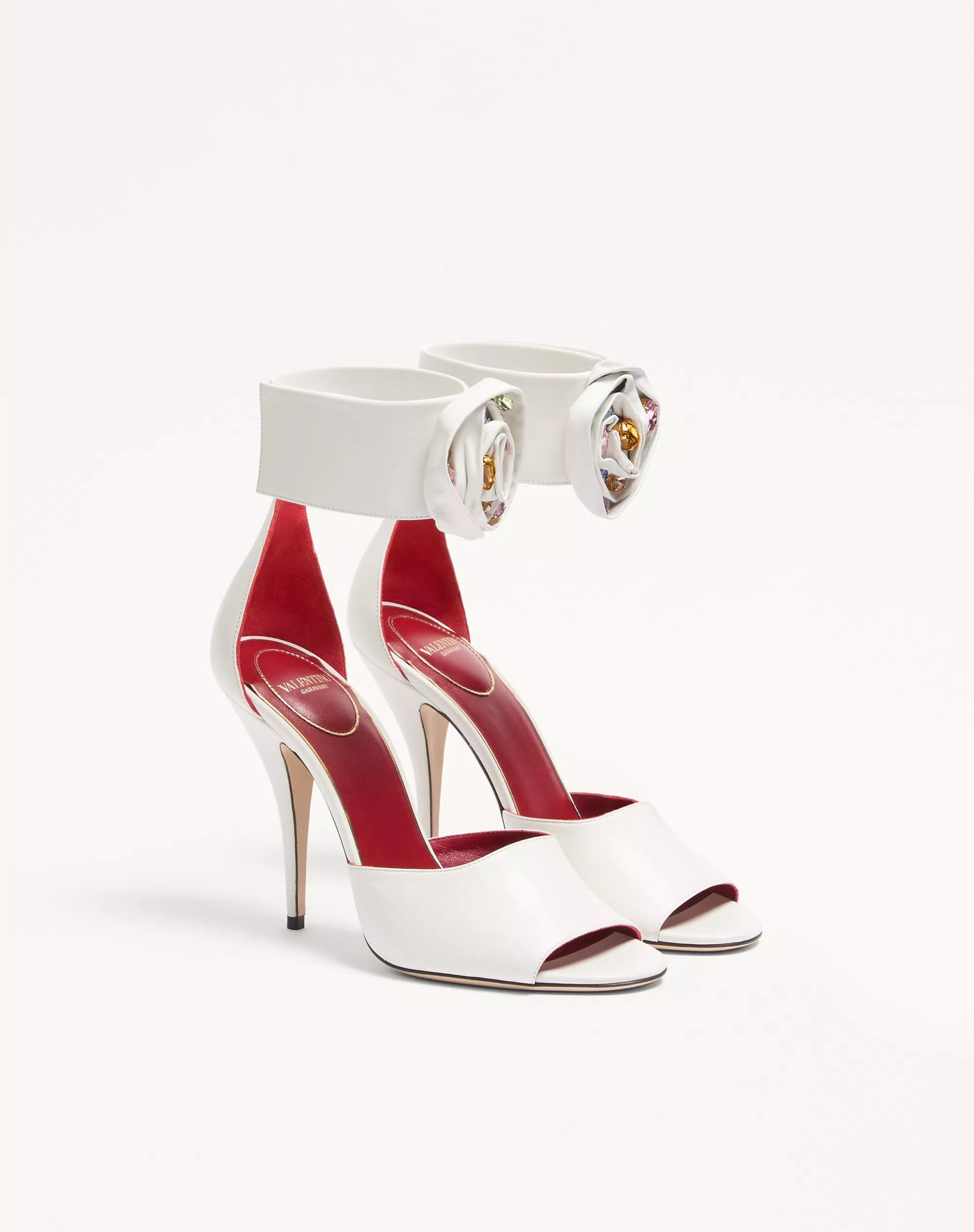 Valentino, Drip Rose Kidskin Sandal With Crystals 105Mm