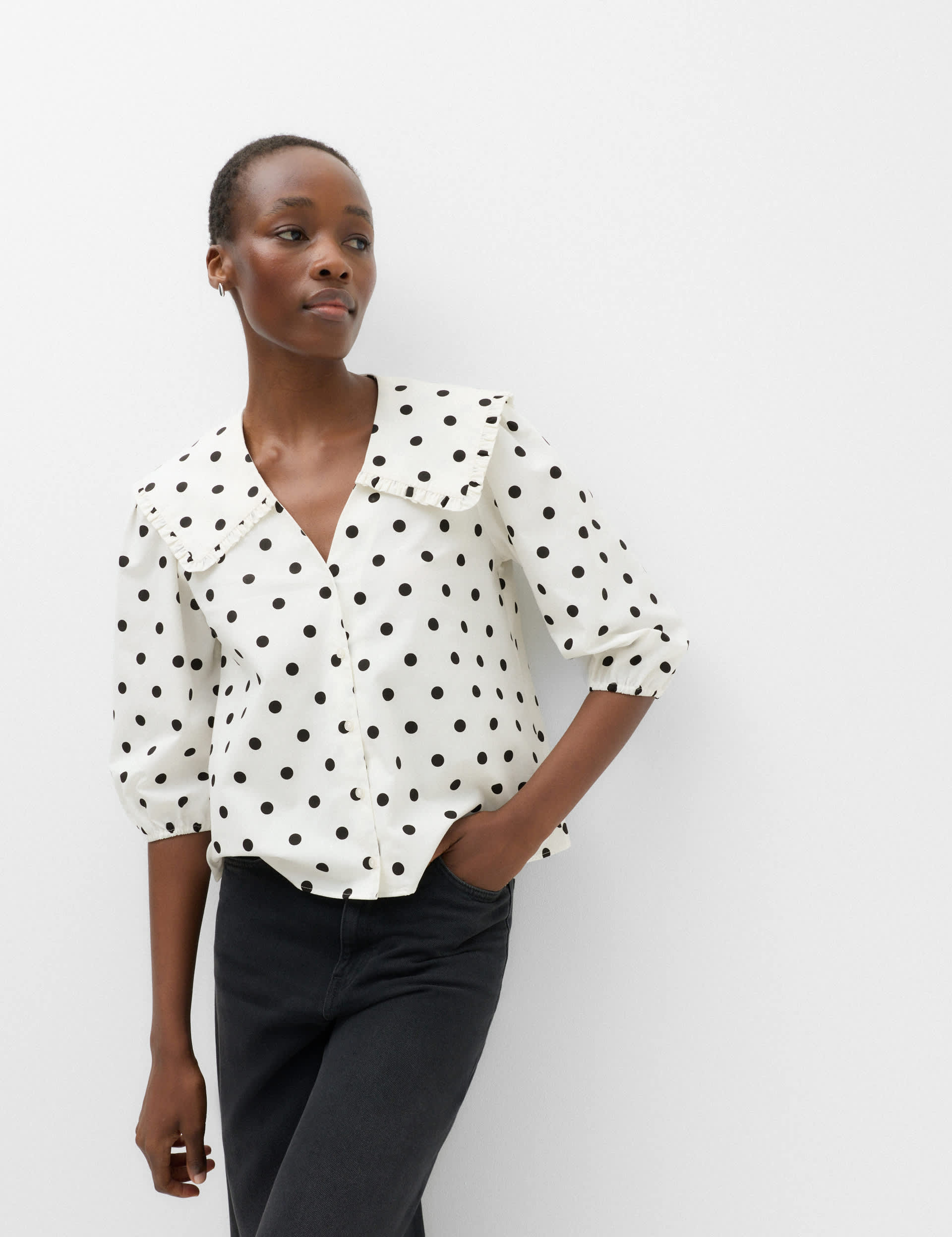 Pure Cotton Polka Dot Sailor Collar Shirt