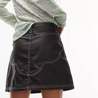 Topshop western denim skirt in coated black