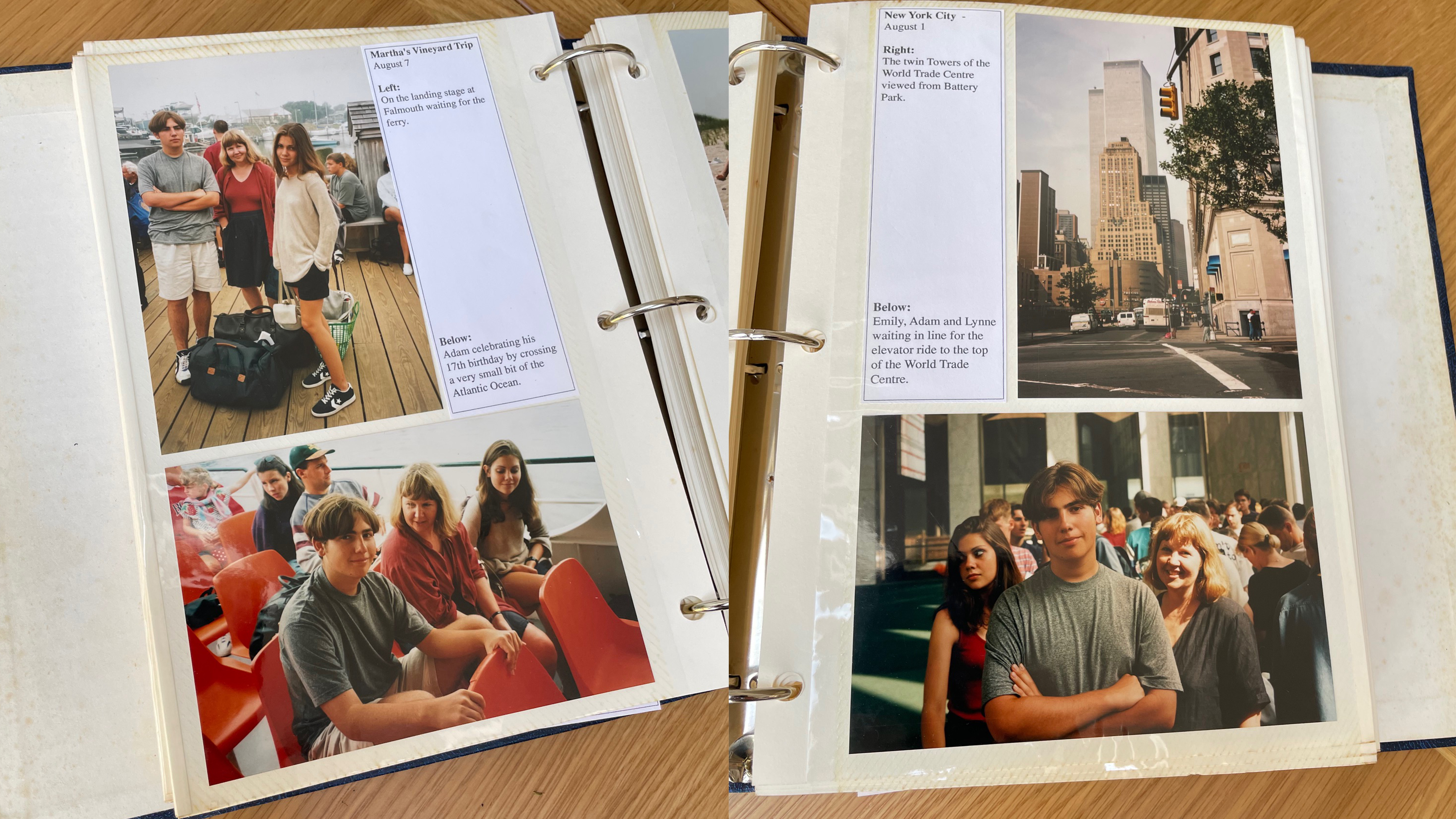 Photo album featuring 4 pictures of New York in the late 90s including one of the Twin Towers of the World Trade Center