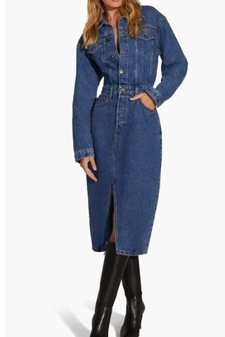 The City Long Sleeve Denim Midi Dress