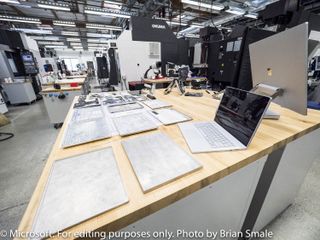 Surface Book prototypes laid out on a table