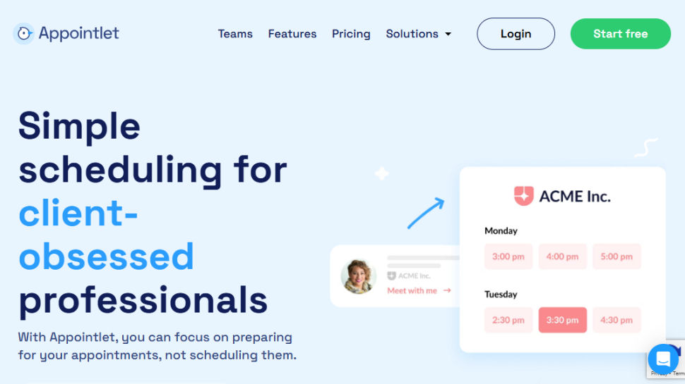 Appointlet website screenshot (May 2025)