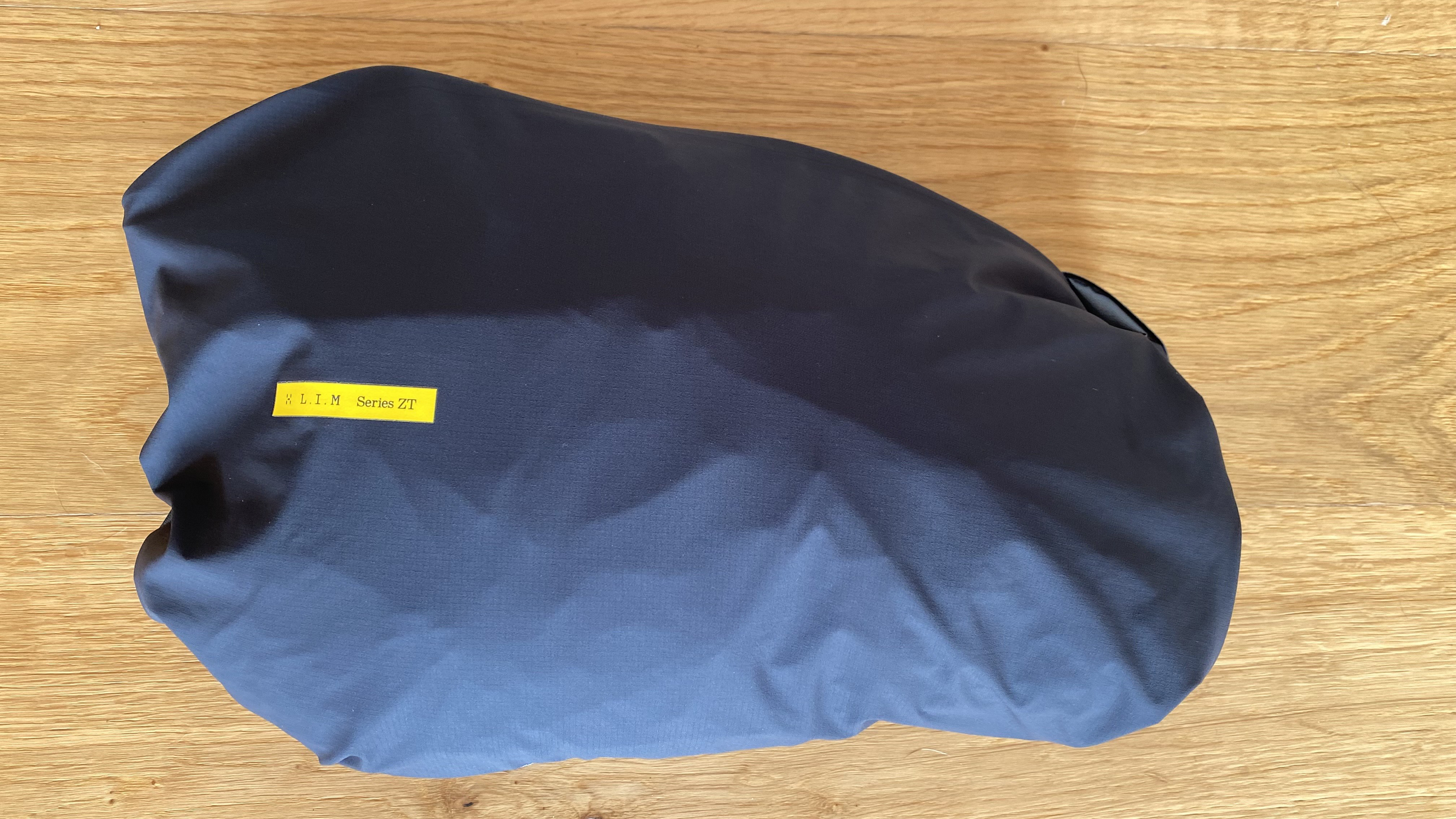 The Haglöfs L.I.M. ZT II GTX jacket shown packed away in its own pocket.